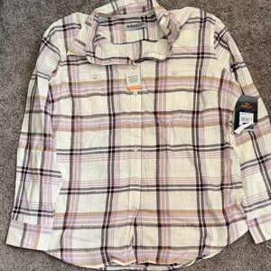 Ridgecut Women's Plaid Button Down Shirt - Cream and Purple